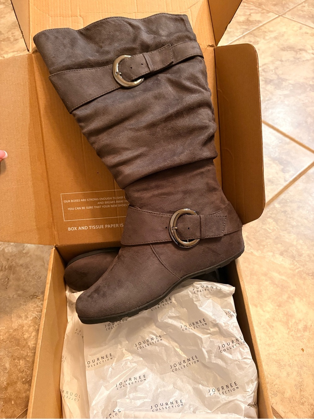Journee Collection Dark Brown Slouch Knee-High Buckle Boots
